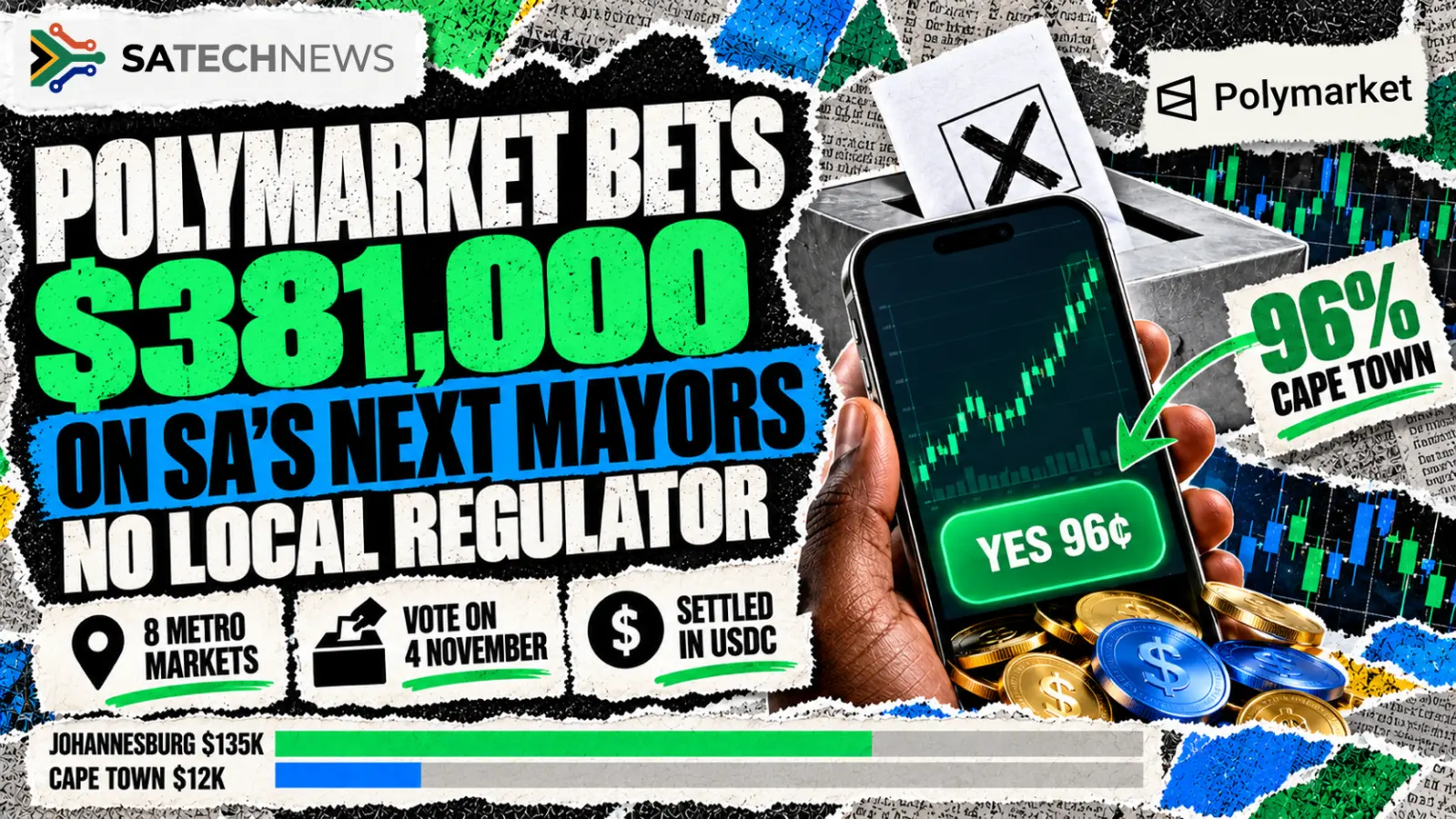 Polymarket has taken $381,000 in bets on South Africa's mayors, and no local regulator oversees it